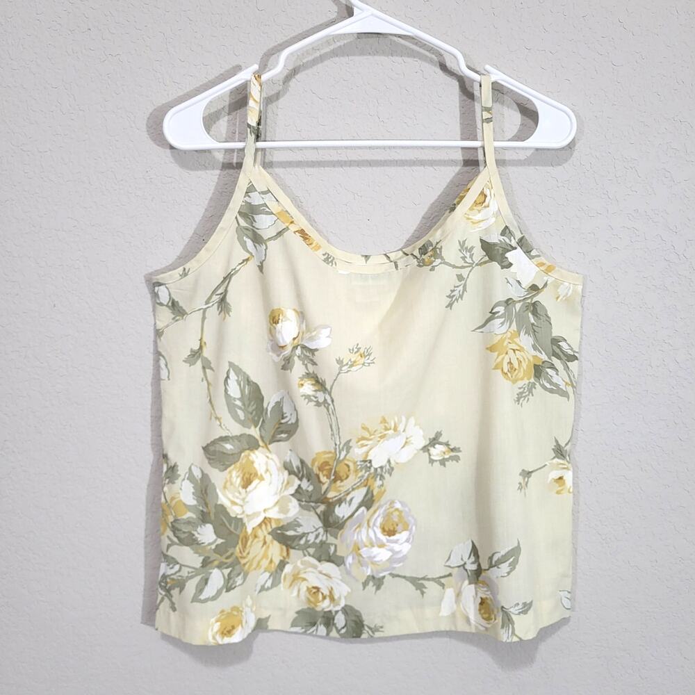 Vintage 90s Cami Styleworks Size 12 M L Butter Yellow Floral Summer Casual tank